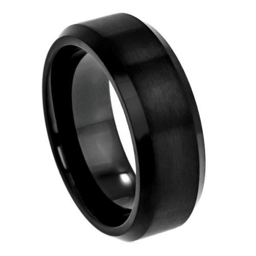 Flat High Polish Beveled Edge Brushed Center - 8mm Band